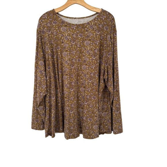J Jill Floral Print Long Sleeve Shirt Top Pima Cotton Womens size 4x chartreuse - Picture 1 of 5